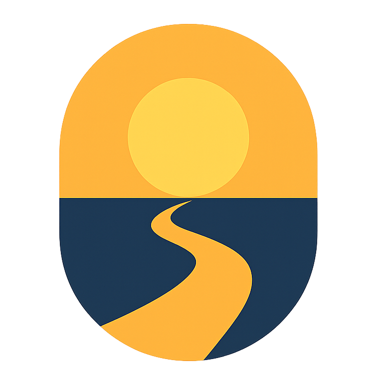 Logo 2 – Oswoić nieznane Otwarty tunel z drogą prowadzącą do złotego światła. Logo Oswoić nieznane, symbolizujące przejście od lęku do ukojenia.